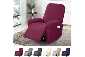 BOYIFEIJIE 1-Sitzer Sessel Überzug, Sesselbezuge Stretch mit Taschen, All-Inclusive Streifen-Jacquard Sesselschoner für Fernsehsessel Relaxsessel Sesselhusse (Weinrot, 4-Teilig)