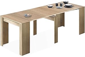 Habitdesign – Mesa Extensible para Comedor, Mesa Ampliable para Salón o Cocina, hasta 5 Posiciones y 10 Comensales, Color Roble Canadian, 50–235x90x78 cm - Modelo Consola