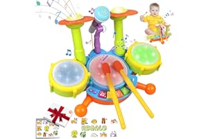 BIORYC ® Batería Infantil de Juguete Musical + 10 Pegatinas Regalo | Batería Infantil Electrónica de Niños Mejores Juguetes e Instrumentos Musicales con el Tambor Infantil
