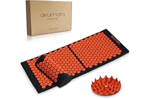 AKUMATA XL Acupressure Mat and Pillow Set | Extended Size Massage Mat for Lower Back Pain Relief and Neck Pain Relief | Deep Relaxation Acupuncture - Black & Orange