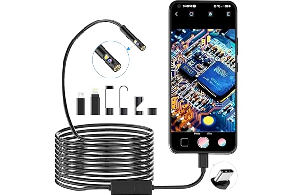 Endoscopique d'inspection Serpent Double Objectif 1920P, Endoscopique Pancellent Type C, Caméra avec 8 Lumières LED pour Smartphone Android et iOS, IPhone, IPad, Samsung (5 M)