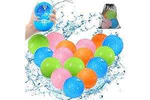 BOPICOKOK Palloncini Acqua Riutilizzabili, gavettoni riutilizzabili, a riempimento rapido e autosigillanti, giochi all'aperto, giocattoli per piscina estiva, giochi acqua per bambini e adulti (16 pezzi)