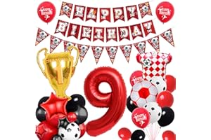 TASORAOR Fussball Deko Geburtstag Kinder 9 Jahre Junge - Fußball Geburtstagsdeko Luftballons Happy Birthday Girlande, Wimpel und Folienballon für 9. Kindergeburtstag Sport Party Dekoration