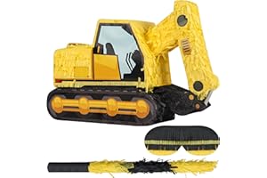 Birchio Set di pignatte per escavatore con benda e pipistrello (41,9 x 28 x 11,9 cm), pignatta da costruzione per feste di compleanno per bambini, feste a tema camion, decorazione