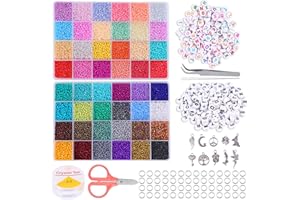 Qilnyeh Perlen zum Auffädeln 35000 Stück 2mm Perlen Set, 48 Farbe Perlen Set, Perlen Set Für die Schmuckherstellung, Armband, Ringe, DIY-Zubehör, Schmuckset