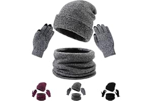 RainFlowwer Winter Beanie Hat Scarf Touch Screen Gloves Set for Men Women, Beanie Hat Long Scarf Thermal Gloves Winter Warm