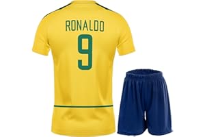 PINPOTEX Brasilien Nostalgie Limitierte Ronaldo,Pele,Ronaldinho Heim Fußball Kinder Trikot Auflage Shorts Set Nostalgie Jugendgrößen