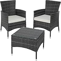 TecTake 800566 Poly Rattan Gartenset | 2 Stühle und Kleiner Tisch mit Glasplatte | Robustes Gestell aus Stahl - Diverse…