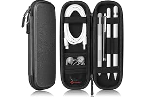 Fintie Etui do Apple Pencil (1. / 2. generacji) - sztuczna skóra uchwyt na długopis do Samsung, Huawei, Surface Pro Stylus Pen pokrowiec ochronny z półką na rysik S Pen i kabel USB, czarny