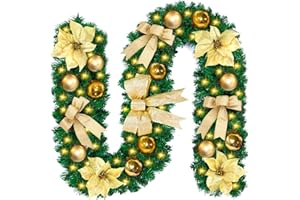 MUOIVG Girlanda bożonarodzeniowa z 50 diodami LED w kolorze ciepłej bieli, 2,7 m, sztuczna girlanda adwentowa, sztuczna girlanda bożonarodzeniowa, podświetlane wieńce, na Boże Narodzenie, schody,