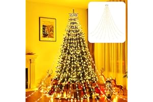 ESVYIT Luci Albero di Natale Interno Esterno 280 LED 2,8 Metri 10 Fili, Lucine Luci Albero di Natale a Cascata LED IP44 Impermeabile, Illuminazione Catena Luminosa Esterno Natalizia 8 Modalità, Bianco Caldo