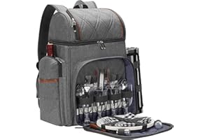 TWENTYNEXT Picknick-Rucksack für 4 Personen, Picknickkorb-Set, auslaufsichere Picknicktasche, Strandkühlrucksack mit isolierter Kühltasche, Picknickdecke, Camping, Park