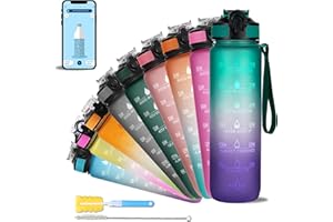 SOLARA 1000ml Wasserflasche mit motivierender Zeitmarkierung, Trinkflasche mit Strohhalm, Fitnessstudio, Büro, mobile App mit Trinkwasser-Erinnerung | BPA-frei | Lila Minze 1L / 32oz