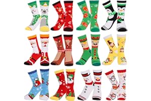 JOFONY 12 pares de calcetines de Navidad, calcetines de Navidad para hombre y mujer, coloridos calcetines de Navidad, calcetines festivos para regalos de Navidad