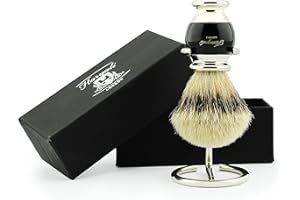 ‎HARYALI LONDON Pędzel do golenia włosów borsuk czarna srebrna końcówka z uchwytem na szczotkę