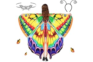 Aomig Capa de Alas de Mariposa, 3pcs Capa de Alas de Hada, Chal de Mariposa Mujer con Máscara de Encaje y Diadema, Suave y Transpirable, Disfraz Halloween Mujer para Navidad Carnaval Fiesta Cosplay