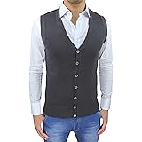 Evoga Gilet smanicato uomo slim fit casual elegante corpetto maglia cardigan bottoni