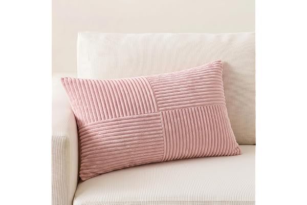 FDTERN Rosa kuddfodral 30 x 50 cm för soffa i manchester modernt mjukt dekorativt korsmönster osynligt blixtlås kuddfodral fö