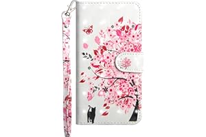 Thoankj Motorola Moto E13 Phone Case, Shockproof 3D Art PU Leather Flip Wallet Cases with Magnetic Kickstand Money Pouch Folio TPU Bumper Gel Protective Cover for Motorola Moto E13 Cat & Tree