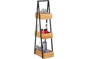 Relaxdays Estantería de baño, Tres estantes, Metal, 81x18x30 cm, Marrón Natural