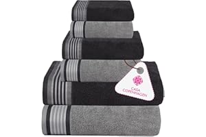 Casa Copenhagen 550gsm 2 Toallas de Baño 2 Toallas de Mano 2 Paños Super Suave Algodón Egipcio Juego de Toallas de 6 Piezas para Baño Cocina y Ducha - Gris Granito + Gris Mirage