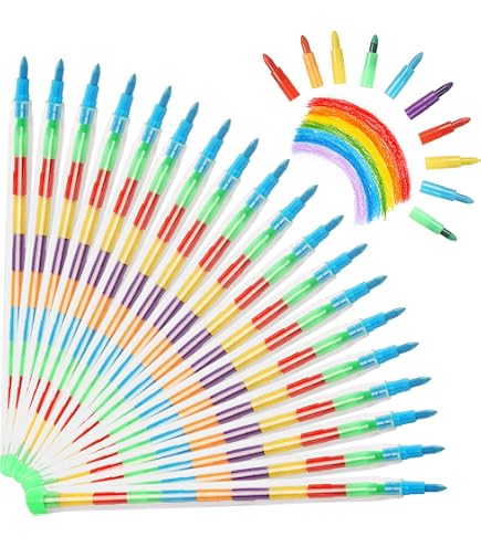 8 Crayons De Cire Empilables – 12 Couleurs – Bloc De Construction Avec Boîtier Plastique – Sécurité Et Non Toxique Dès 1 An