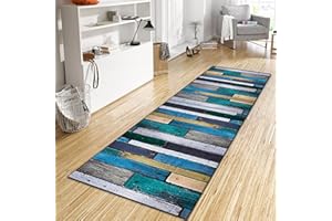 ‎WTHYGB WTHYGB Teppich Läufer Flur Küche 50x170 cm, Modern rutschfest Waschbar Dauerhaft Küchenläufer Flurläufer, Lang Polyester Blau Muster Teppichläufer für Korridor, Schlafzimmer, Innen Wohnzimmer