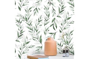 Shackcom Tapete Selbstklebend Grünes Weidenblatt Tapeten 44.5x1000cm Wandpapier Selbstklebende Wasserdicht Wandaufkleber Dekorative Aufkleber für Möbel Wandtür Küche Schlafzimmer Wohnzimmer