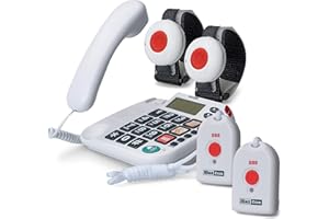 Maxcom KXTSOS: Seniorentelefon, schnurgebundenes Festnetztelefon mit 2 Armband- und 2 Umhängesender, großen Tasten, Adapterstecker