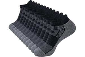 Stoeury Mens Running Socks, Cushioned Anti Blister Trainer Socks, Black White Ankle Socks for Men Women, Moisture-Wicking Short Cotton Socks for Sports, Gym, Walking and Daily, 6 Pairs