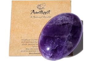 AWARDSEN 2.4" Large Amethyst Crystal Stone Polished Palm Stone Healing Crystals 0.7" Thick Natural Reiki Gemstone Worry Stone Energy Balancing Anxiety Stress Relief Meditation