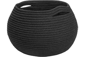 TIMEYARD Small Rope Storage Basket, Black Round Baskets for Socks, Dog Toys, Towels, Cute Baby Basket for Living Room, Bedroom, Nursery, Towel Baskets for Bathroom, 25 x 21 cm