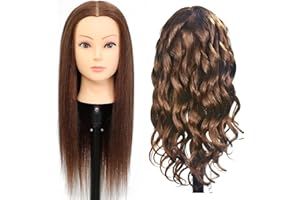 RUISIMEI Cabeza de maniquí 20"-22" Mujer 85% Peluquería Humana Cosmetología Maniquí Maniquí Cabeza de entrenamiento Cabeza de muñeca de pelo con soporte de pinza de mesa