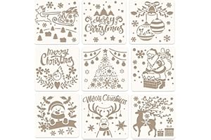 CODKU 9Pcs Christmas Stencils Template, Reusable Plastic Craft for Art Drawing Painting Spraying Window Glass Door Car Journaling Scrapbook Xmas Stamp Snowflake DIY Decoration, white