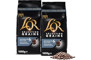 L'OR, 2Kg Café en Grains Sélection, 100% Arabica, Intensité 6, 2 Paquets d'1kg