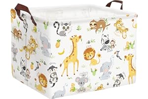 Clastyle 36L Grande Cestino Portaoggetti Animale della Boscaglia Bianco con Maniglia Ceste per la Biancheria Pieghevole Rettangolare Vestiti Giocattolo per Camera dei Bambini Bagno