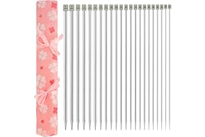 Curtzy Set 22 Ferri da Maglia Completo in Alluminio - Aghi Dritti Lunghi 35 cm a Punta Signola 2,8 mm - 11 Misure 2 per Tipo - Kit Lavorare a Maglia per Principianti ed Esperti