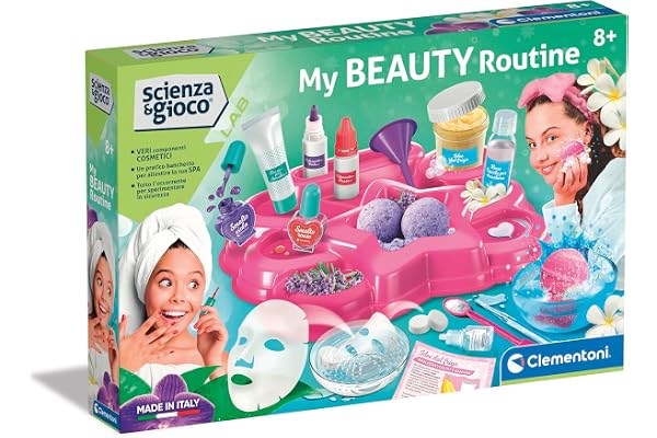 Clementoni Lab-My Beauty Routine-Laboratoire Bébé Parfums, Savons, Masques Visage, Expériences Science, Jeu Scientifique 8 Ans (Version en Français) - Fabriqué en Italie, Multicolore, 19316