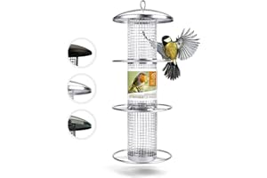 wildtier Herz I Comedero para Pájaros de Metal I Altura 35cm I para Cacahuetes - Columna de Alimentación, Silo, Comedero para Pájaros Aves en Jardin y Balcon (Plata)