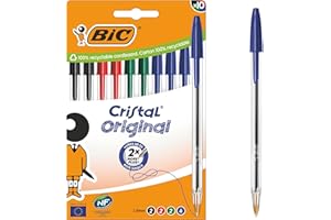BIC Cristal Original Stylos-Bille Pointe Moyenne (1,0 mm) - Parfait pour l'Ecole et au Bureau - Couleurs d’Encre Assorties, Boîte carton de 10