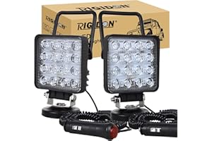‎RIGIDON RIGIDON 2 Pcs Led arbeitsscheinwerfer mit magnetfuß, 4 Zoll 10cm 48W 12V 24V led flutstrahler, offroad beleuchtung für Auto SUV ATV, Traktor, LKW, 4x4, Boot,6000K led suchscheinwerfer, arbeitslicht