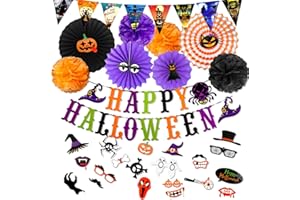 Mauts Halloween decorations party set indoor decorations includes halloween flags, paper fan flowers, paper fan balls, props (Halloween 1)