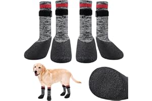 JOUSEER Lot de 2 paires de chaussettes antidérapantes pour chien - Protection des pattes - Réglable - Adaptées à l'âge - Avec contrôle de la traction - Imperméables - Pour l'intérieur et l'extérieur