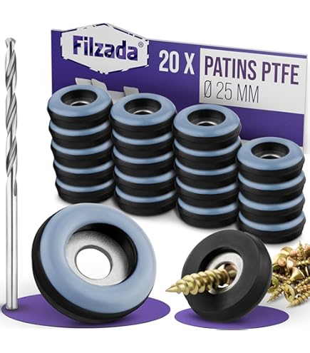 Goodway Lot De 4 Patins En Téflon - Protection Du Sol - Gris - 50 X 50 Mm - Autocollants - Pour Chaise