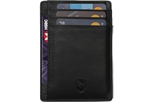 ALLEN & MATE Leather Card Holder Slim Wallet, RFID Blocking Minimalist Wallet Credit Card Holder, Holds up to 7 Cards and Bank Notes, with Gift Box