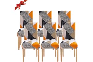 Jaotto Fundas para Sillas de Comedor Pack de 6,Modernas Fundas de Sillas de Comedor Respaldo Alto Elásticas Lavables Desmontables,Cubiertas para Sillas para Hotel Banquete(Geometría Naranja,6 Piezas)