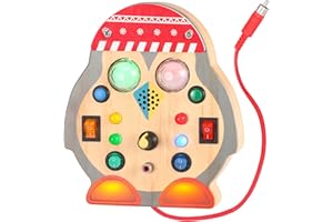 BirdWing Pinguino Busy Board Montessori con Luci e Suoni a LED - Pinguino Busy Board, Giochi Legno Montessori | Pannello Sensoriale | Pannello Montessori | Tavole Montessori