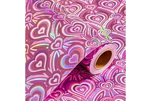 Wikadlik Carta da regalo olografica rosa con cuori, per San Valentino, festa della mamma, matrimonio, addio al nubilato, baby shower