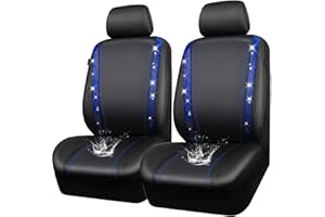 CAR PASS Housses siège Voiture en Cuir imperméable, Bling Diamant Brillant Cristal Scintillant, Universel pour 95% de Toutes Les Automobiles Camions SUV, Femmes Hommes(Avant, Bleu)