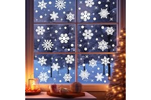 SULOLI 9 Feuilles Sticker à Effet Stéréoscopique Blanc,155pcs Noël Autocollant Fenêtre Réutilisable,Stickers Noël Fenetre PVC,Flocons de Neige